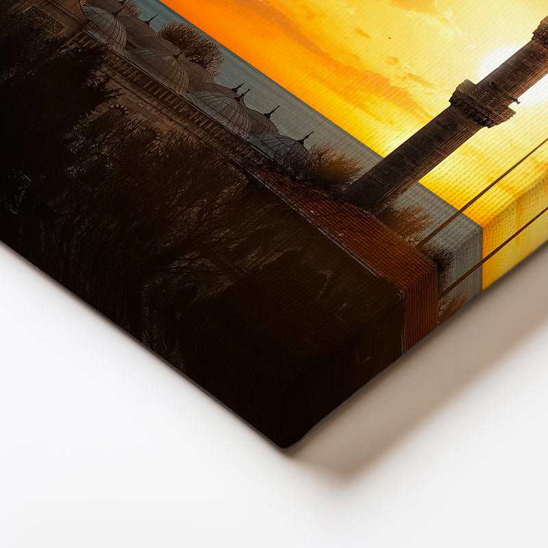 Yatay Kanvas Tablo Sultanahmet Camii Gün Batımı Silüeti Şehir Mimari Tablo Ev Ofis Duvar Dekoru