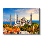 Yatay Kanvas Tablo Sultanahmet Camii ve Yeşillik Manzara Şehir Mimari Tablo Ev Ofis Duvar Dekoru