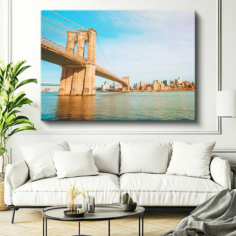 Yatay Kanvas Tablo Brooklyn Köprüsü Taş Ayaklar Şehir Mimari Tablo Ev Ofis Duvar Dekoru