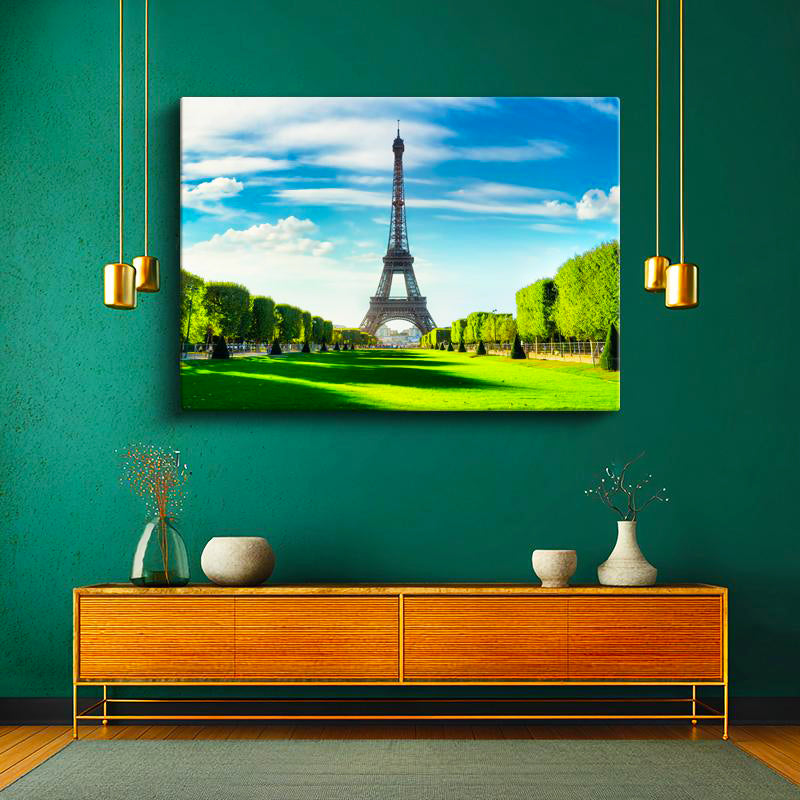 Yatay Kanvas Tablo Eyfel Kulesi Champ de Mars Parkı Şehir Mimari Tablo Ev Ofis Duvar Dekoru