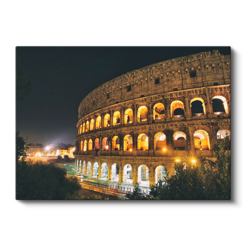 Yatay Kanvas Tablo Roma Kolezyum Gece Aydınlatması Şehir Mimari Tablo Ev Ofis Duvar Dekoru