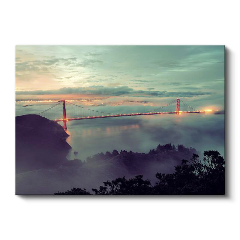 Yatay Kanvas Tablo Golden Gate Köprüsü Sisli Tepeler Şehir Mimari Tablo Ev Ofis Duvar Dekoru