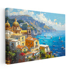 Yatay Kanvas Tablo Akdeniz Köyü ve Yelkenliler Şehir Mimari Tablo Ev Ofis Duvar Dekoru