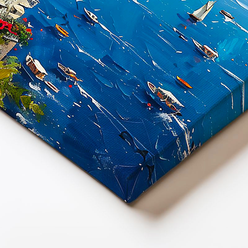 Yatay Kanvas Tablo Akdeniz Köyü ve Yelkenliler Şehir Mimari Tablo Ev Ofis Duvar Dekoru