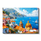 Yatay Kanvas Tablo İtalyan Kıyıları Sarı Kubbeli Yapı Şehir Mimari Tablo Ev Ofis Duvar Dekoru