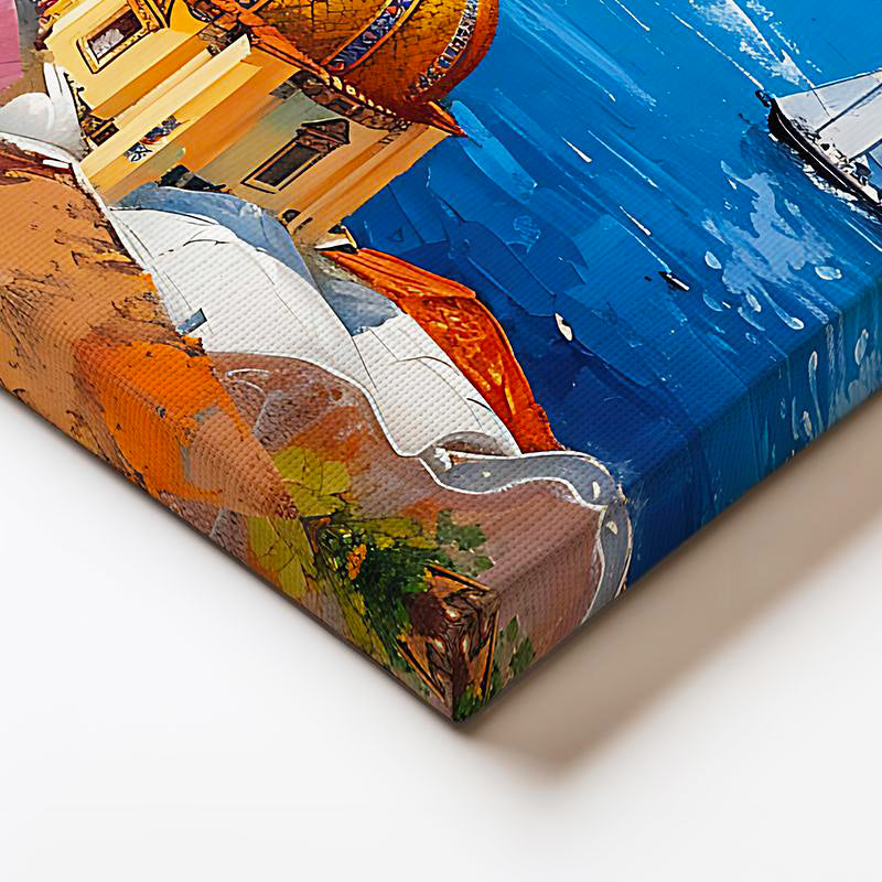 Yatay Kanvas Tablo İtalyan Kıyıları Sarı Kubbeli Yapı Şehir Mimari Tablo Ev Ofis Duvar Dekoru