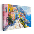 Yatay Kanvas Tablo Sahil Yolu ve Renkli Kasaba Şehir Mimari Tablo Ev Ofis Duvar Dekoru