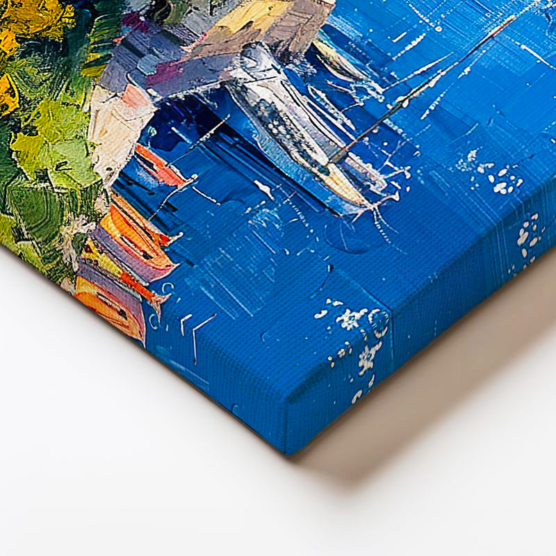 Yatay Kanvas Tablo Sahil Yolu ve Renkli Kasaba Şehir Mimari Tablo Ev Ofis Duvar Dekoru