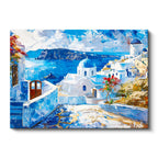 Yatay Kanvas Tablo Santorini Beyaz Evler Değirmen Şehir Mimari Tablo Ev Ofis Duvar Dekoru