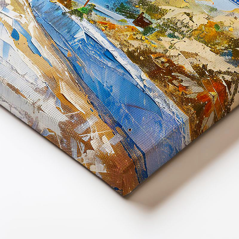 Yatay Kanvas Tablo Santorini Beyaz Evler Değirmen Şehir Mimari Tablo Ev Ofis Duvar Dekoru