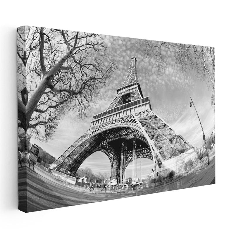 Yatay Kanvas Tablo Eyfel Kulesi Altından Gökyüzü Şehir Mimari Tablo Ev Ofis Duvar Dekoru