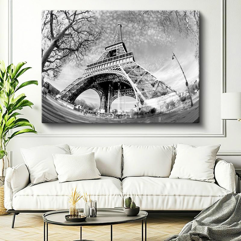 Yatay Kanvas Tablo Eyfel Kulesi Altından Gökyüzü Şehir Mimari Tablo Ev Ofis Duvar Dekoru
