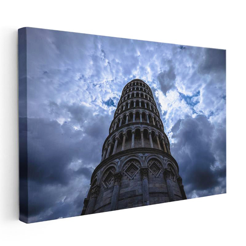Yatay Kanvas Tablo Pisa Kulesi Dramatik Bulutlar Şehir Mimari Tablo Ev Ofis Duvar Dekoru