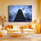 Yatay Kanvas Tablo Pisa Kulesi Dramatik Bulutlar Şehir Mimari Tablo Ev Ofis Duvar Dekoru