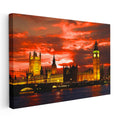 Yatay Kanvas Tablo Westminster Sarayı Kızıl Gökyüzü Şehir Mimari Tablo Ev Ofis Duvar Dekoru