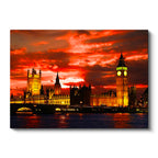 Yatay Kanvas Tablo Westminster Sarayı Kızıl Gökyüzü Şehir Mimari Tablo Ev Ofis Duvar Dekoru