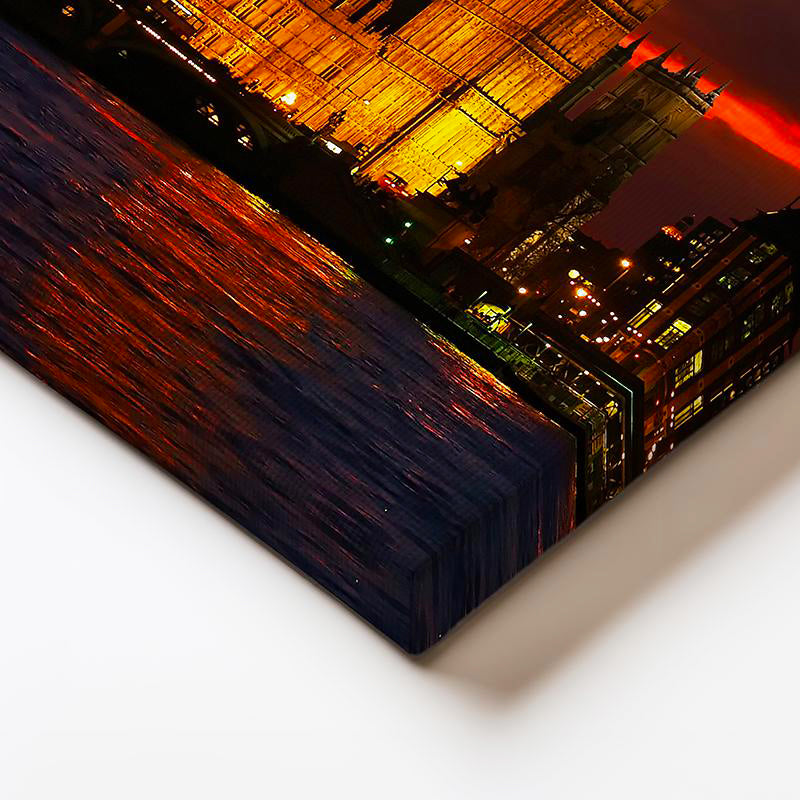 Yatay Kanvas Tablo Westminster Sarayı Kızıl Gökyüzü Şehir Mimari Tablo Ev Ofis Duvar Dekoru