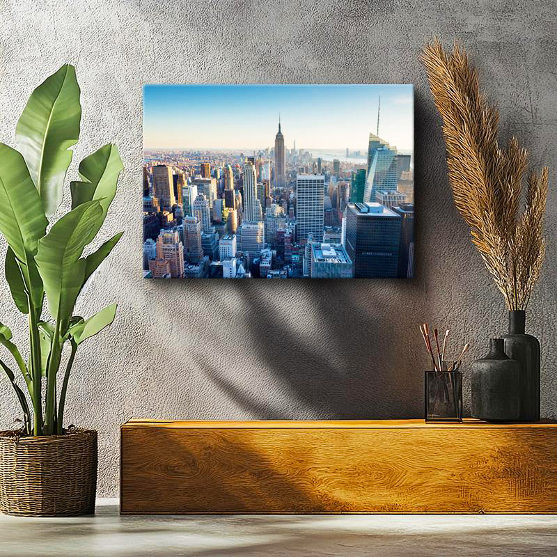 Yatay Kanvas Tablo New York Empire State ve Binalar Şehir Mimari Tablo Ev Ofis Duvar Dekoru