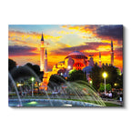 Yatay Kanvas Tablo Ayasofya Camii Havuz Fıskiyeleri Şehir Mimari Tablo Ev Ofis Duvar Dekoru