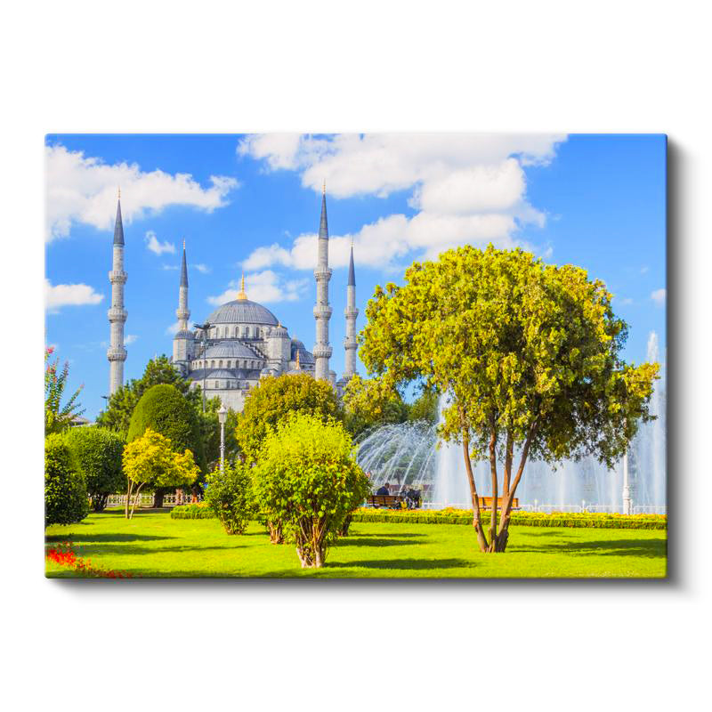 Yatay Kanvas Tablo Sultanahmet Camii Yeşillik ve Havuz Şehir Mimari Tablo Ev Ofis Duvar Dekoru