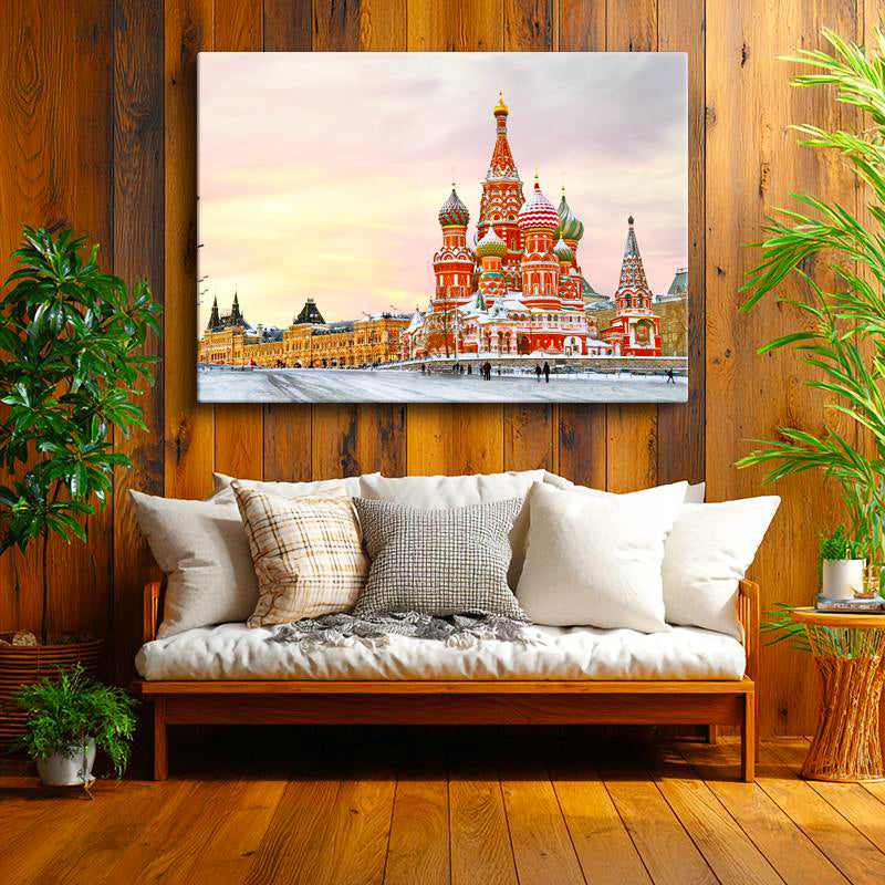 Yatay Kanvas Tablo Moskova Aziz Basil Katedrali Şehir Mimari Tablo Ev Ofis Duvar Dekoru