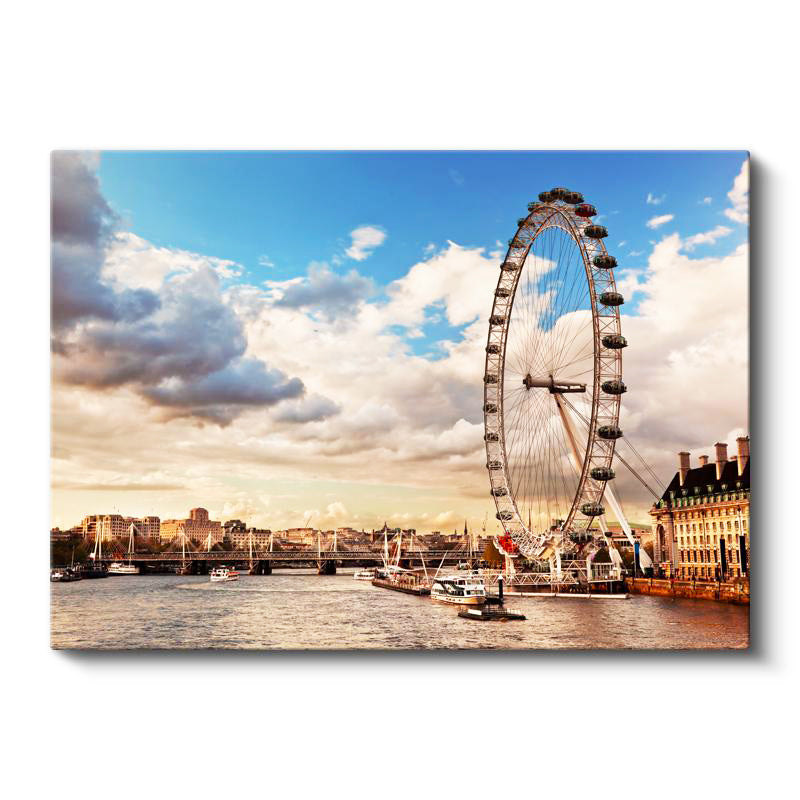 Yatay Kanvas Tablo Londra London Eye Dönme Dolap Şehir Mimari Tablo Ev Ofis Duvar Dekoru