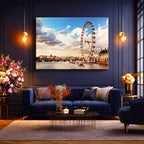 Yatay Kanvas Tablo Londra London Eye Dönme Dolap Şehir Mimari Tablo Ev Ofis Duvar Dekoru