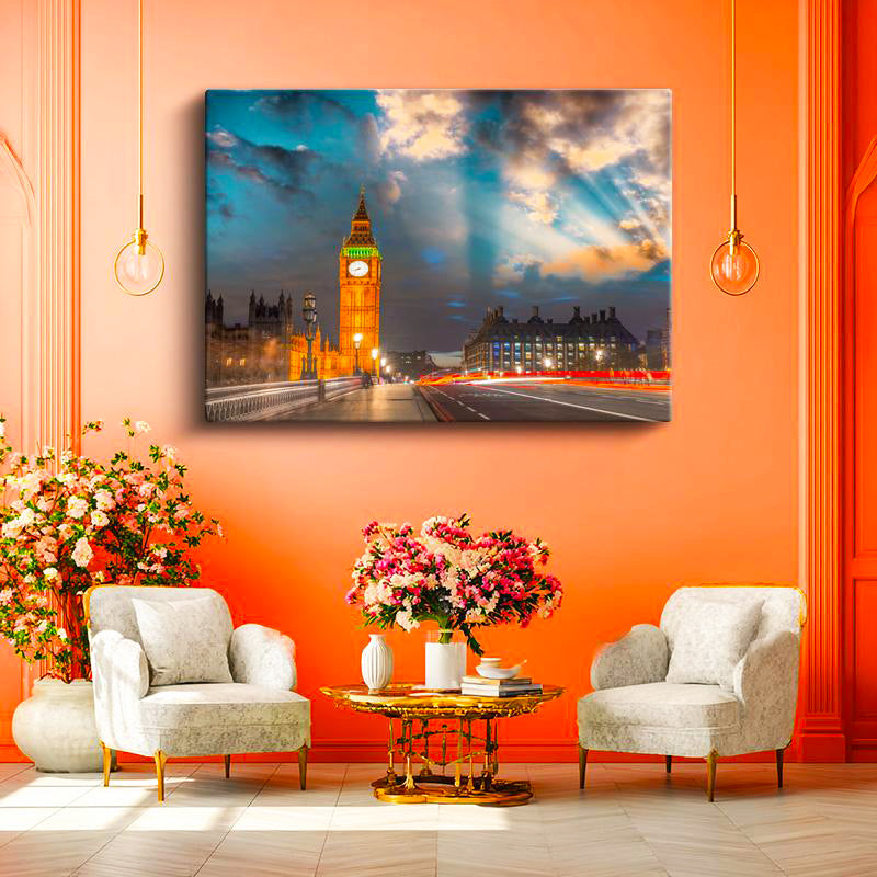 Yatay Kanvas Tablo Londra Big Ben Saat Kulesi Şehir Mimari Tablo Ev Ofis Duvar Dekoru