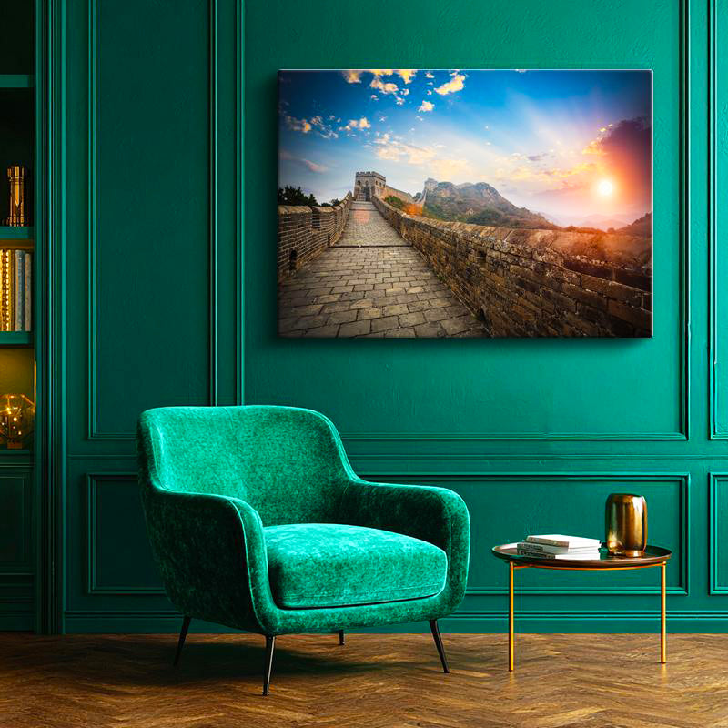 Yatay Kanvas Tablo Çin Seddi Dağ Manzarası Şehir Mimari Tablo Ev Ofis Duvar Dekoru