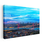 Yatay Kanvas Tablo İstanbul Boğaz Köprüsü Gece Şehir Mimari Tablo Ev Ofis Duvar Dekoru