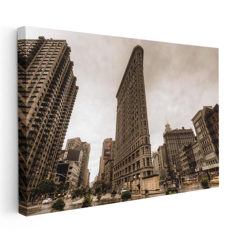 Yatay Kanvas Tablo New York Flatiron Binası Şehir Mimari Tablo Ev Ofis Duvar Dekoru