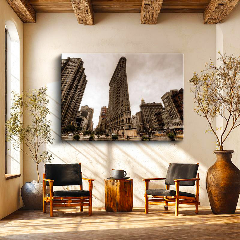 Yatay Kanvas Tablo New York Flatiron Binası Şehir Mimari Tablo Ev Ofis Duvar Dekoru