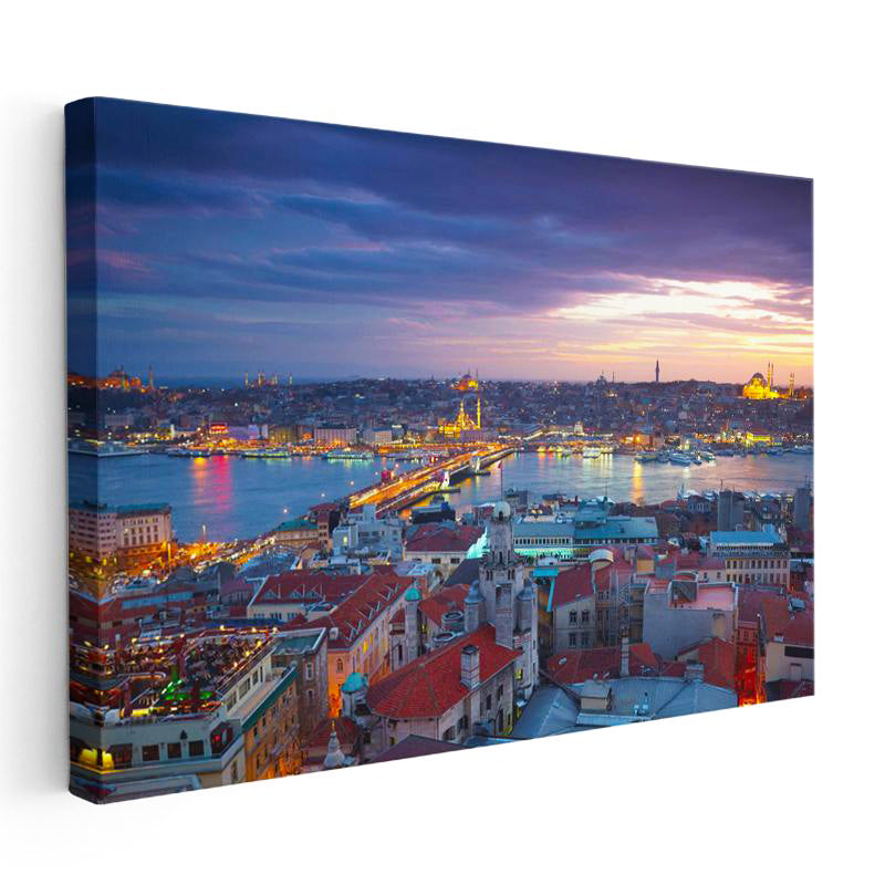 Yatay Kanvas Tablo İstanbul Eminönü Galata Köprüsü Şehir Mimari Tablo Ev Ofis Duvar Dekoru