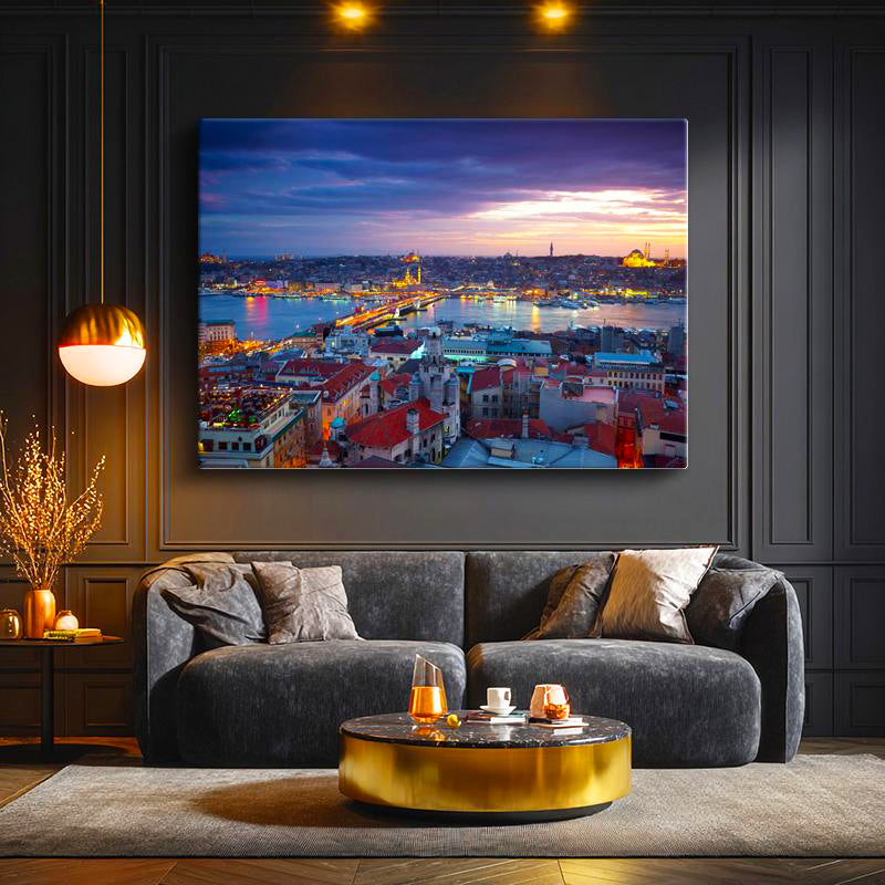 Yatay Kanvas Tablo İstanbul Eminönü Galata Köprüsü Şehir Mimari Tablo Ev Ofis Duvar Dekoru