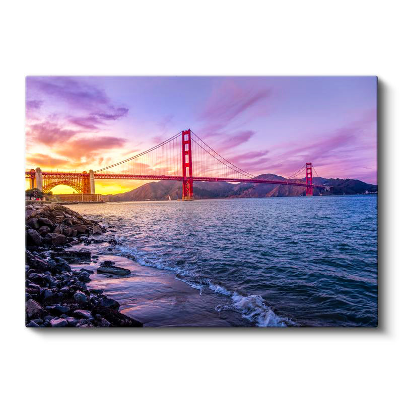 Yatay Kanvas Tablo Golden Gate Köprüsü Mor Gökyüzü Şehir Mimari Tablo Ev Ofis Duvar Dekoru
