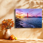 Yatay Kanvas Tablo Golden Gate Köprüsü Mor Gökyüzü Şehir Mimari Tablo Ev Ofis Duvar Dekoru