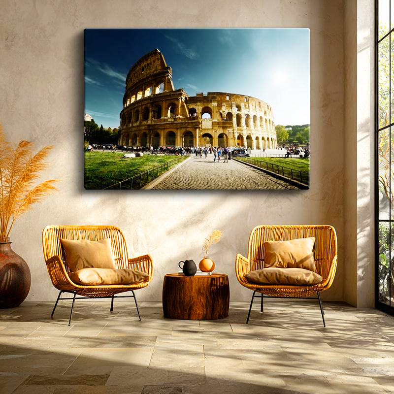 Yatay Kanvas Tablo Roma Kolezyum Tarihi Yapı Gündüz Şehir Mimari Tablo Ev Ofis Duvar Dekoru