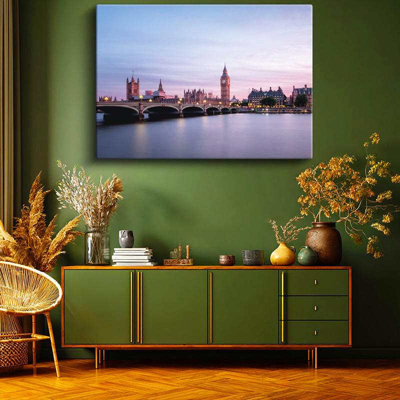 Yatay Kanvas Tablo Londra Westminster Sarayı ve Köprü Şehir Mimari Tablo Ev Ofis Duvar Dekoru