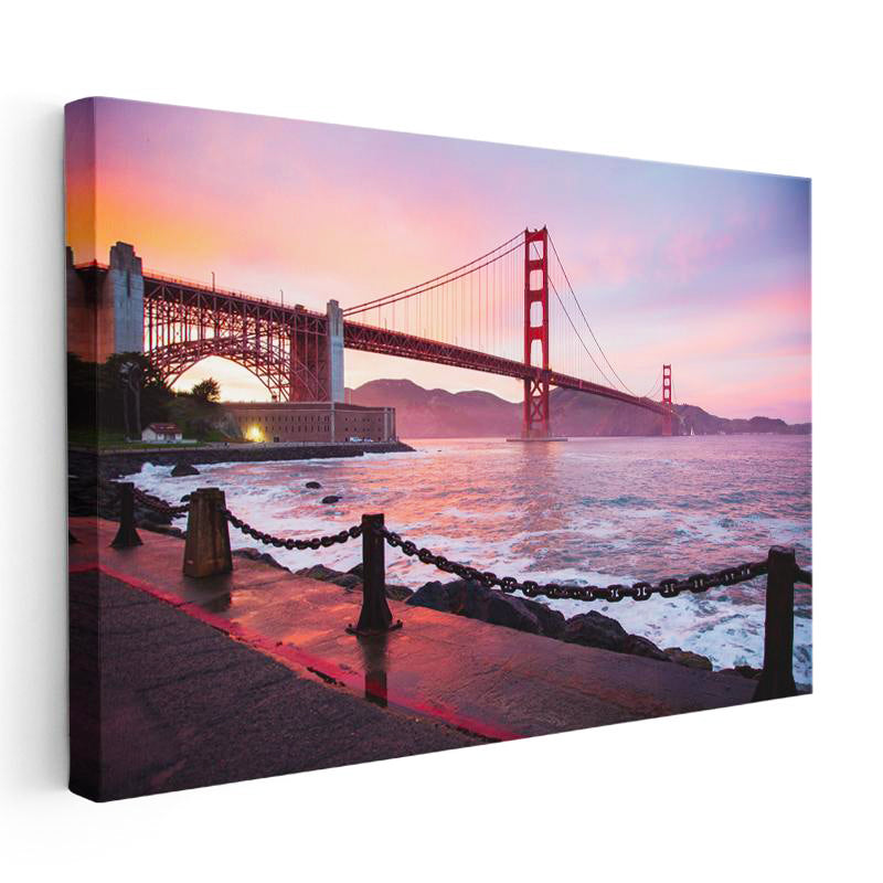 Yatay Kanvas Tablo Golden Gate Köprüsü Kıyı Zincirleri Şehir Mimari Tablo Ev Ofis Duvar Dekoru