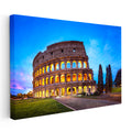 Yatay Kanvas Tablo Roma Kolezyum Mavi Saatler ve Ağaçlar Şehir Mimari Tablo Ev Ofis Duvar Dekoru