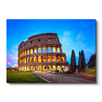 Yatay Kanvas Tablo Roma Kolezyum Mavi Saatler ve Ağaçlar Şehir Mimari Tablo Ev Ofis Duvar Dekoru