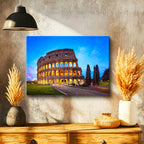 Yatay Kanvas Tablo Roma Kolezyum Mavi Saatler ve Ağaçlar Şehir Mimari Tablo Ev Ofis Duvar Dekoru