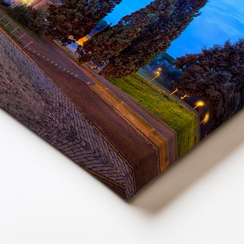 Yatay Kanvas Tablo Roma Kolezyum Mavi Saatler ve Ağaçlar Şehir Mimari Tablo Ev Ofis Duvar Dekoru