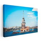 Yatay Kanvas Tablo İstanbul Kız Kulesi ve Boğaz Şehir Mimari Tablo Ev Ofis Duvar Dekoru