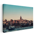 Yatay Kanvas Tablo Galata Kulesi ve Gün Batımı Silüeti Şehir Mimari Tablo Ev Ofis Duvar Dekoru