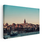 Yatay Kanvas Tablo Galata Kulesi ve Gün Batımı Silüeti Şehir Mimari Tablo Ev Ofis Duvar Dekoru