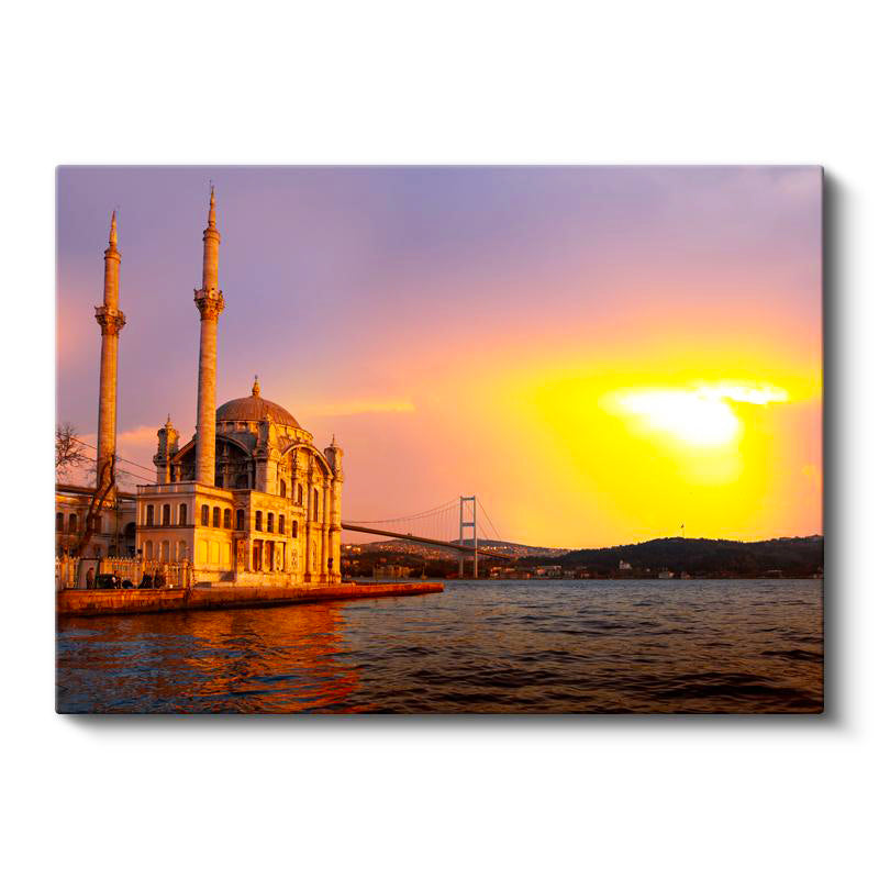 Yatay Kanvas Tablo Ortaköy Camii ve Köprü Manzarası Şehir Mimari Tablo Ev Ofis Duvar Dekoru
