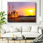 Yatay Kanvas Tablo Ortaköy Camii ve Köprü Manzarası Şehir Mimari Tablo Ev Ofis Duvar Dekoru