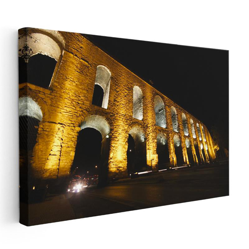 Yatay Kanvas Tablo İstanbul Bozdoğan Su Kemeri Gece Şehir Mimari Tablo Ev Ofis Duvar Dekoru
