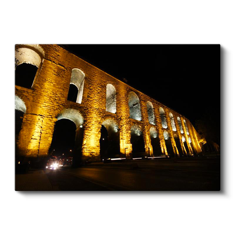 Yatay Kanvas Tablo İstanbul Bozdoğan Su Kemeri Gece Şehir Mimari Tablo Ev Ofis Duvar Dekoru